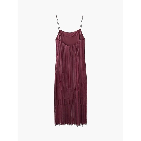COMMENSE Florence‎ Fringed Open Back Short Dress Burgundy size S/4 - Picture 7 of 8